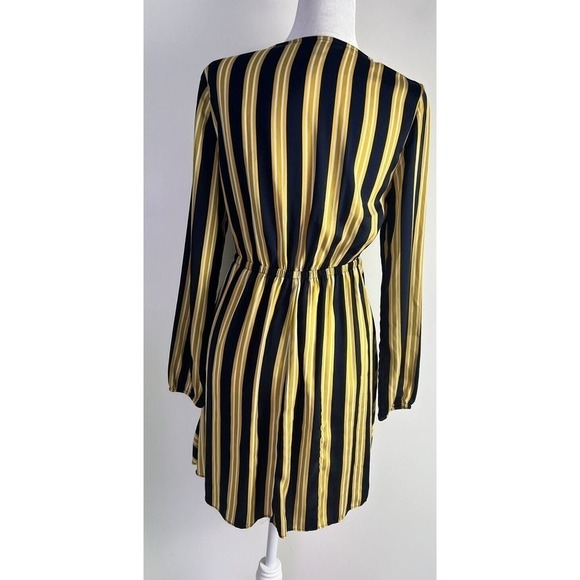 Express Womens Tie Waist V-Neck Faux Wrap Satin Striped Sz Small Dress - Picture 3 of 9